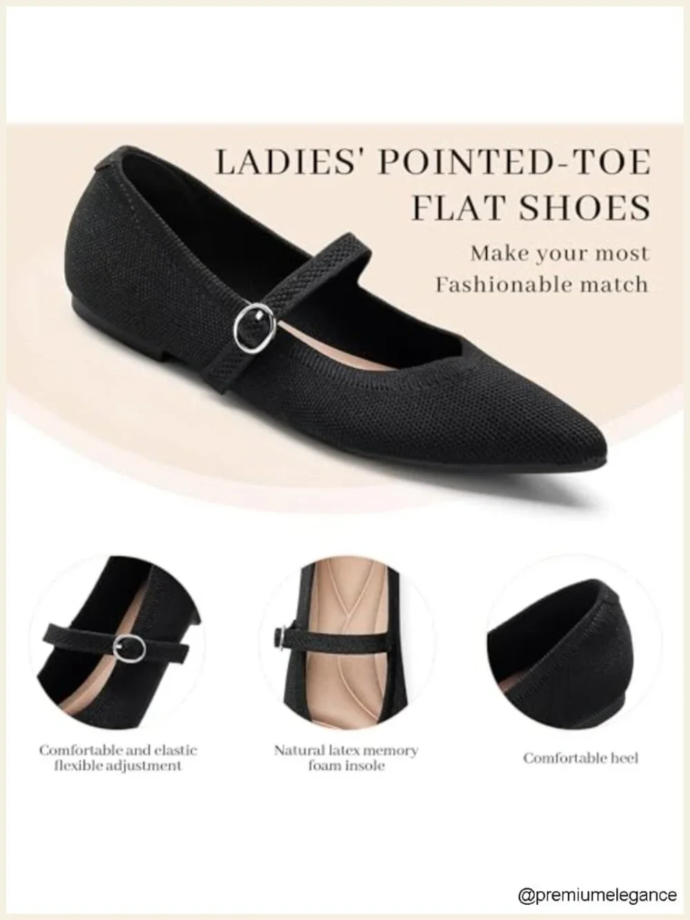 Pointed Toe Knit Ballet Flats with Adjustable Ankle Strap
